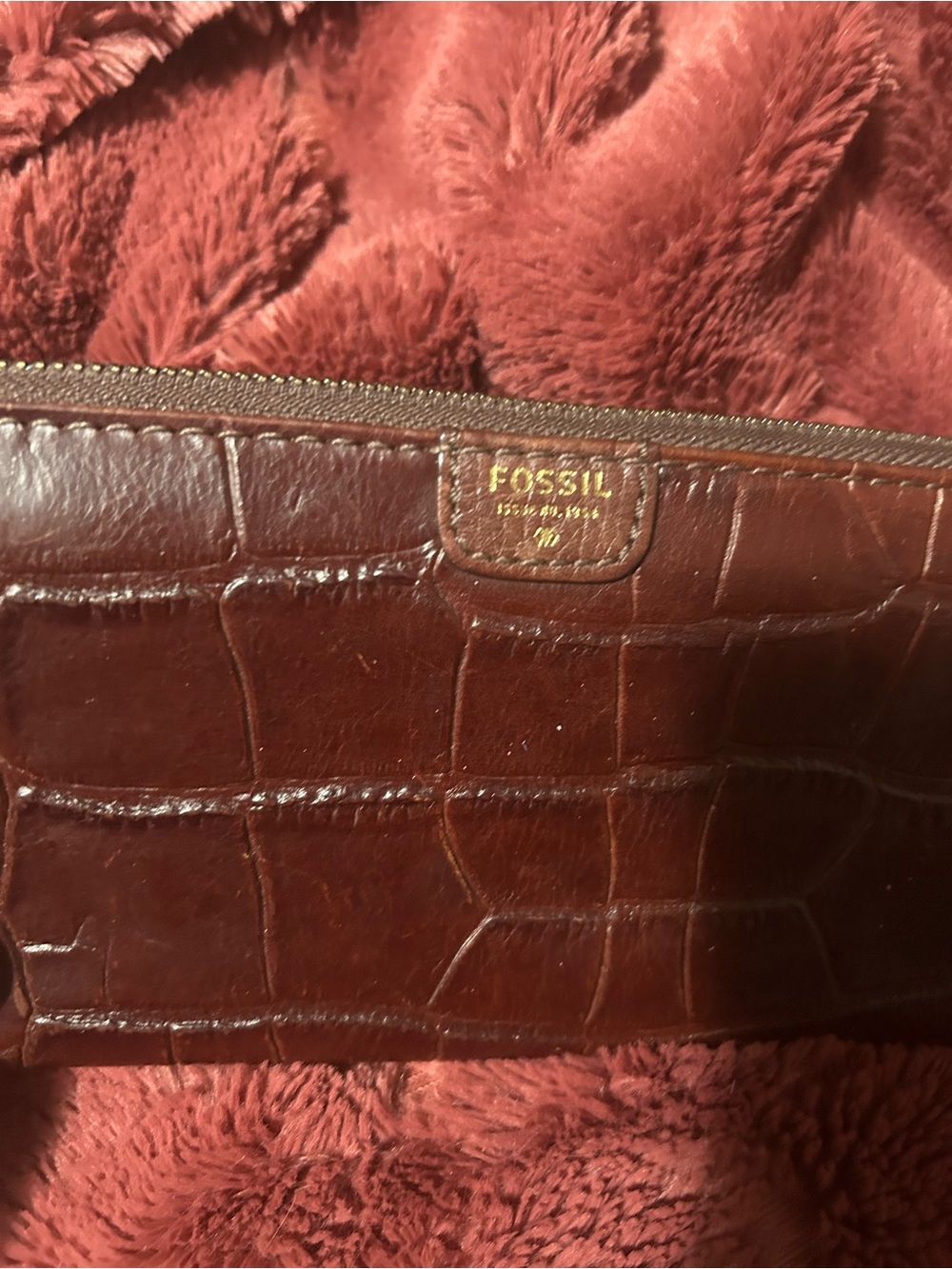 Fossil Croc-Embossed Leather Wallet - Deep Brown